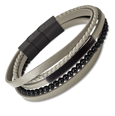 bracelet en acier et cuir gris pour homme - LOTUS - Bijouterie Amalucia